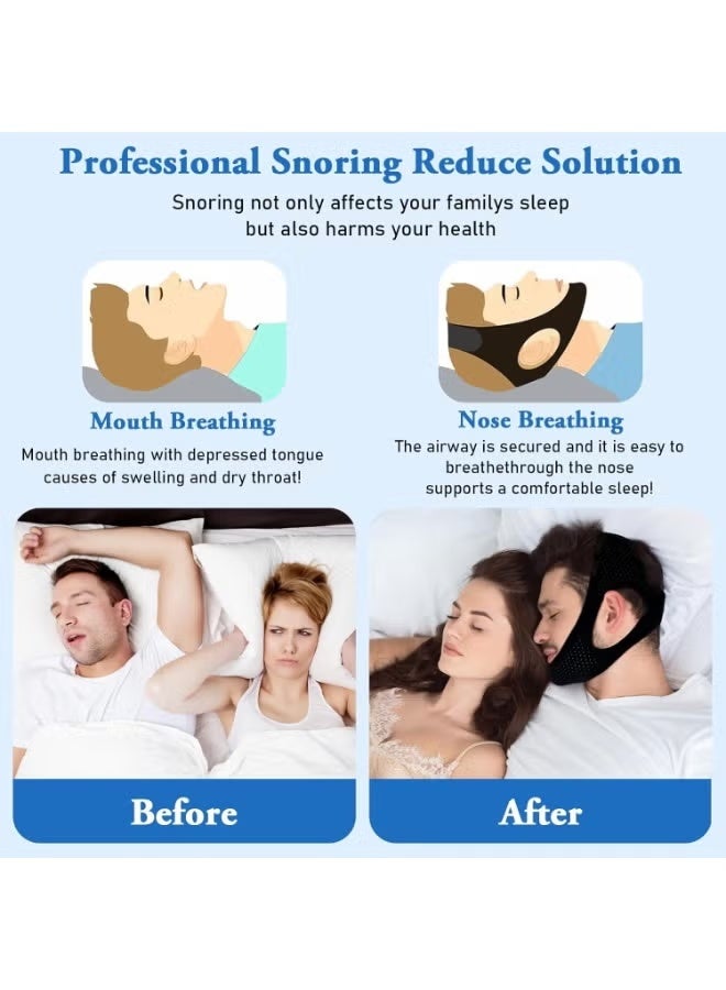 حزام الذقن المضاد للشخير للنوم ، شريط الفك الشخير الفم أجهزة النوم سدادة مستخدمي Cpap التنفس حل لسان حال الرأس للحفاظ على التقدم الفك السفلي المغلق للحد من الإيدز الرجال والنساء - Image 2